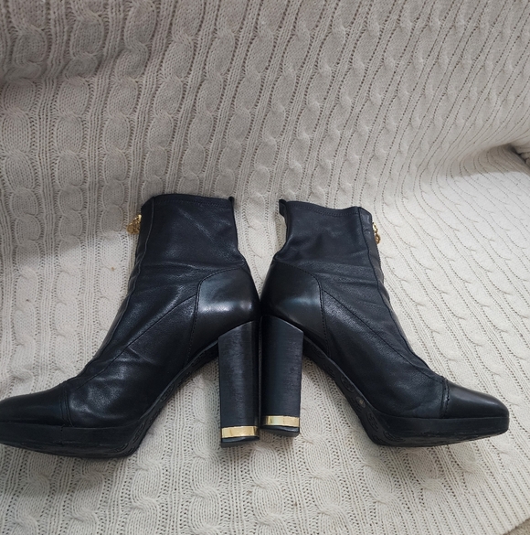 Tory Burch Black Leather 4.25"  Heeled Boots - Picture 6 of 12